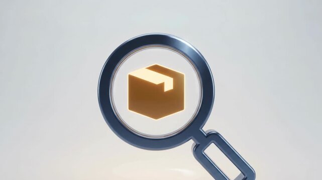 Package Search Magnifier Icon on Bright White Background