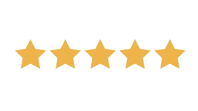 Rating five stars animation on white and green background 