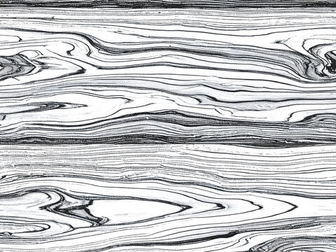 Seamless black and white wood grain texture in a hand-drawn linear pattern, featuring intricate natural timber lines for creative graphic design and backgrounds.