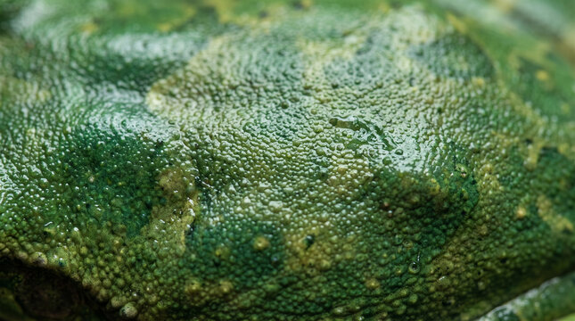 Extreme macro close up of green tree frog skin texture showing bumpy
