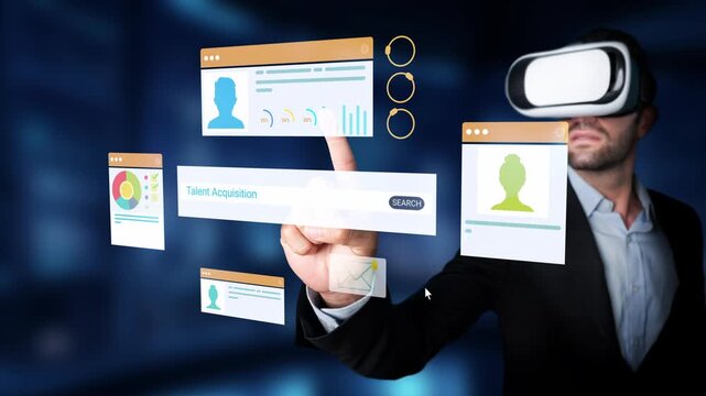 Futuristic Professional Using Virtual Reality Headset to Interact with Digital Interfaces for Talent Acquisition and Recruitment Processes. Entropy.