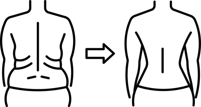 Before and after weight loss back transformation line icon