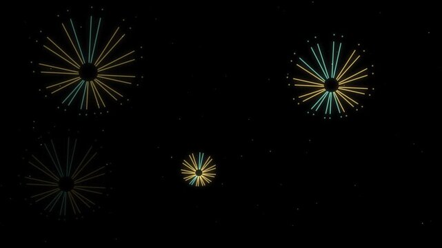 Abstract geometric fireworks exploding in dark sky new year celebration visual effects festive event motion background clip.