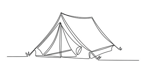Continuous single line drawing of a camping tent for outdoor travel adventure and summer holiday concept © Ripon