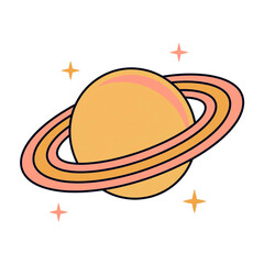 Pastel Saturn Icon - Minimalist flat vector icon of ringed planet with pastel coral rings © hiakru