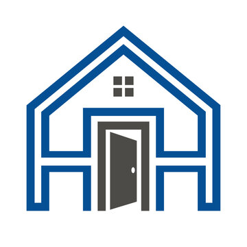 Double letter H or initial HH with door and roof house logo design vector.