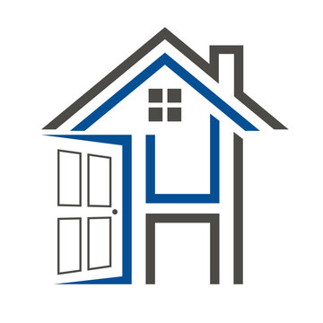 Double letter H or initial HH with door and roof house logo design vector.