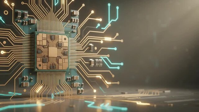 microchip circuit board glowing data transfer processor computer hardware cpu