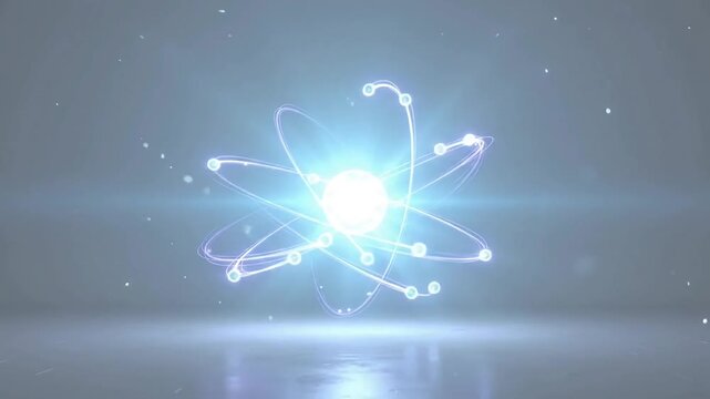 glowing atom structure spinning electron orbits science physics animation