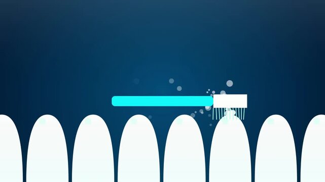 Animated Toothbrush Brushing Teeth on Dark Blue Background Dental Hygiene Concept