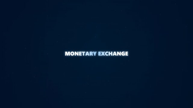 Glowing Monetary Exchange Text on Dark Blue Background Digital Finance Concept