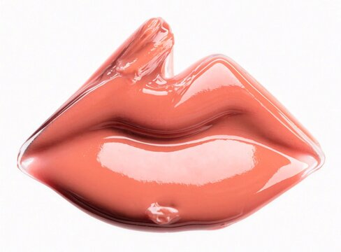  Macro close up of lip shaped peach glossy gel texture for cosmetics concept