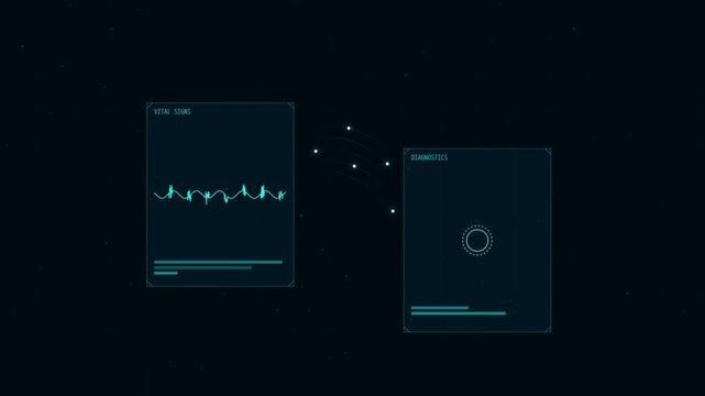 Futuristic Digital Interface with Data Visualization and Loading Animation on Dark Background