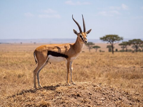 Majestic Thomson Gazelle Standing Proud on the Sunlit African Savannah Plains