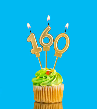 Candle number 160 - Birthday card with cupcake on blue background