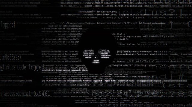 Abstract 3d animation of flowing digital code and data streams in a dark cyber security concept background