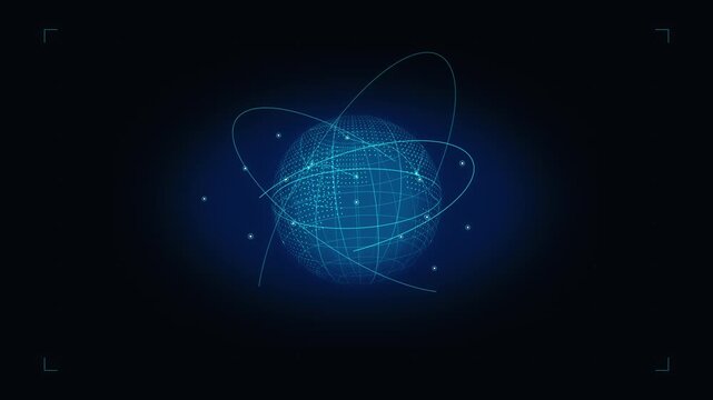 Digital globe technology network looping motion graphic with data transfer and cyber security analysis