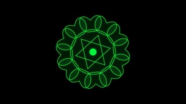 Green Neon Mandala Animation Abstract Geometric Sacred Geometry Pattern