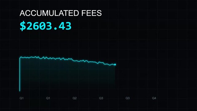 Growing Finances Digital Graph Shows Increasing Accumulated Fees with Currency and Time Axis