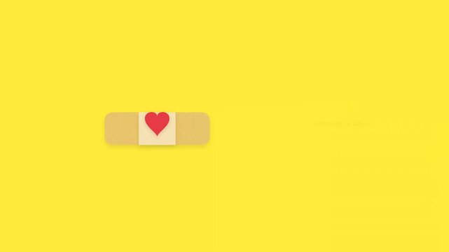 Heart Bandage Healing Concept Animation Yellow Background
