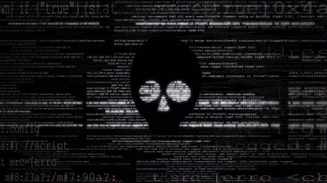 Abstract digital data stream with flowing code lines and glowing text elements in a dark cyberspace background