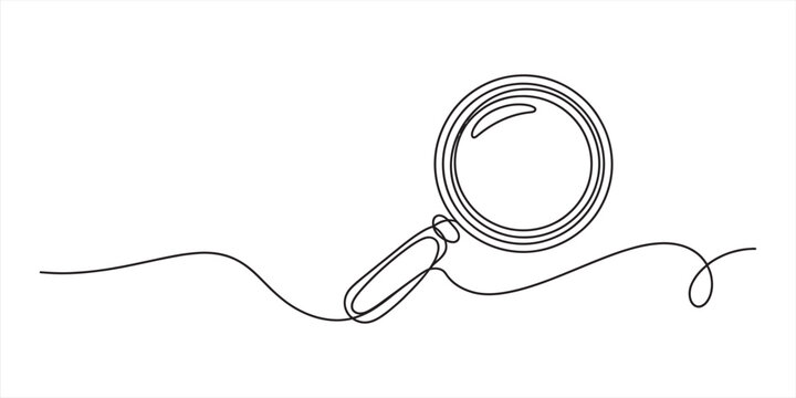 Continuous one line drawing of a simple magnifying glass used for searching and finding hidden details