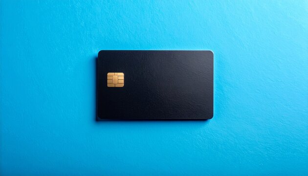 Modern Payment Card on Blue Background, Financial Technology Concept