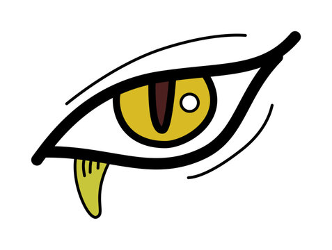 mysterious yellow monster eye with sharp creepy dripping fang