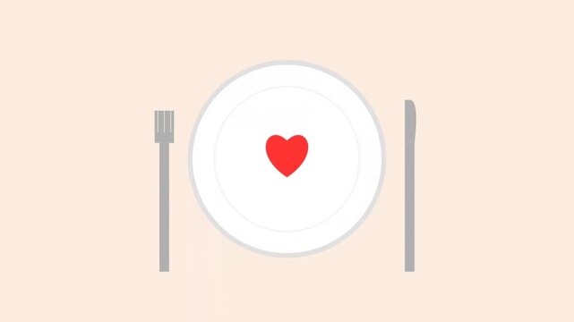 Romantic Dinner Heart Plate Minimalist Animation Love Valentines Day Dining