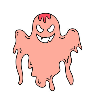 spooky melted ghost character smiling with sharp jagged teeth