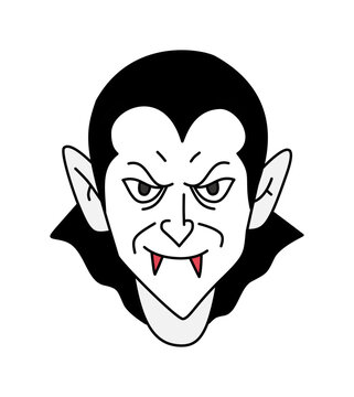Evil dracula vampire head with cape collar and fangs