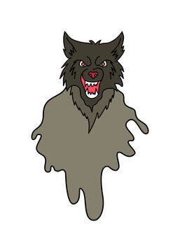 Snarling black werewolf with ghostly dripping body and teeth