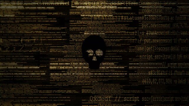 Abstract 3d animation of digital data streams and glowing code lines with a dark technology concept background