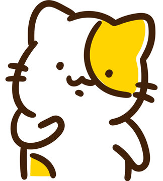話を聞きながらうーんと考えているかわいいねこのキャラクターのデフォルメイラスト