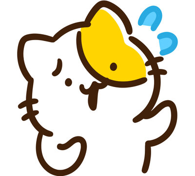 困った様子で誰かに助けを求めている様子のかわいいねこのキャラクターのデフォルメイラスト