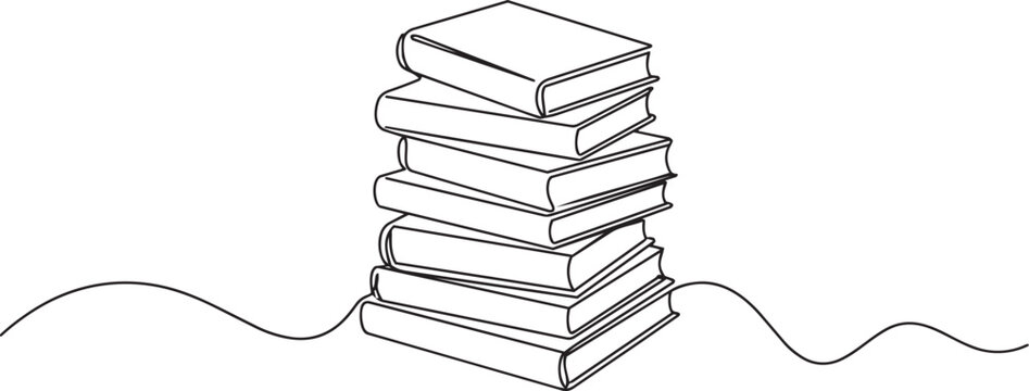 Stack of books continuous line drawing