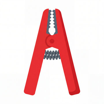 Red industrial spring clamp illustration for automotive battery maintenance and repair