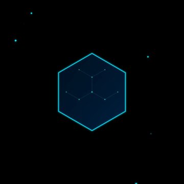 Animated neomorphic hexagonal shield icon with digital heartbeat pulse nodes protecting against incoming data packet