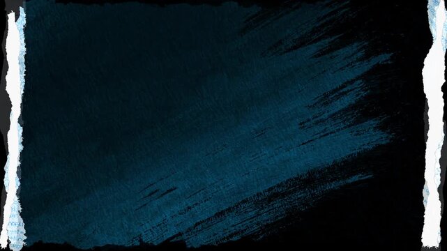 Deep Sea Blue and Pure Black Grunge Abstract Background Highlighted by Torn Notebook Paper Edges, Expressive Brush Strokes, and Faded Text Overlays for Moody Aquatic Visual Storytelling