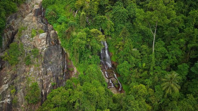 Aerial View of Na Muang Waterfall 2 in Tropical Rainforest