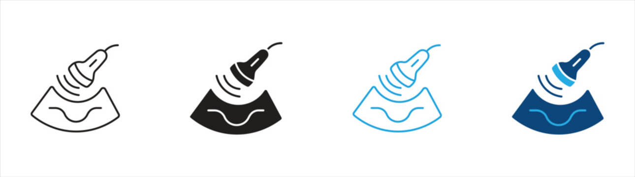 Medical Ultrasound Sonography Icon Set, Representing Medical Imaging, Ultrasound Scanning, Diagnostic Testing, Healthcare, Prenatal Care, and Medical Technology, Vector Illustration