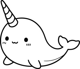 Cute Narwhal Line Art for Kids Coloring Page © Gleen