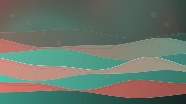 Seamless Motion Of Abstract Layered Waves Undulating Smoothly Against A Dark Backdrop With Glowing Bokeh In Teal And Coral Tones