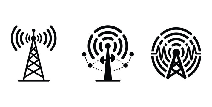 cell tower icons showing different signal strength levels isolated on transparent background