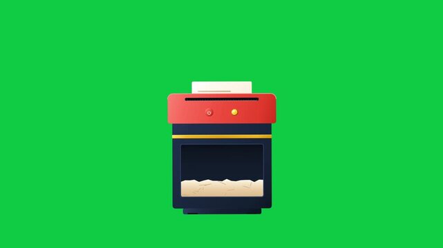 Paper shredder destroying important documents quickly in animated video footage