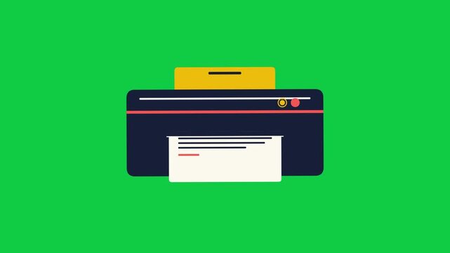 Printer printing paper documents animated vector footage on green screen