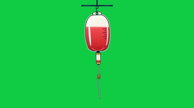Blood bag IV drip animation on green screen background footage