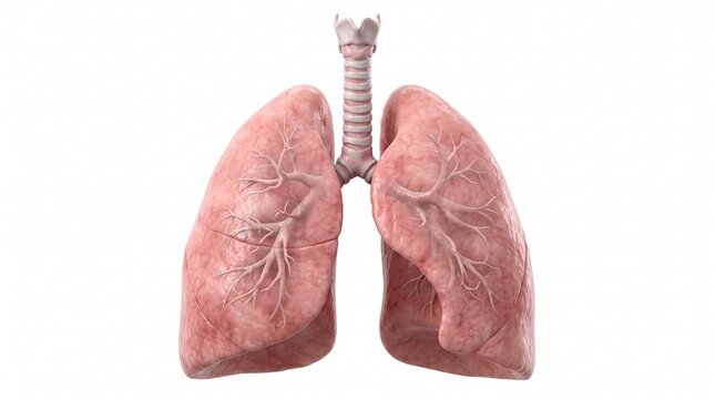 Anatomically Accurate 3D Render of Human Lungs and Respiratory System Isolated on White Background