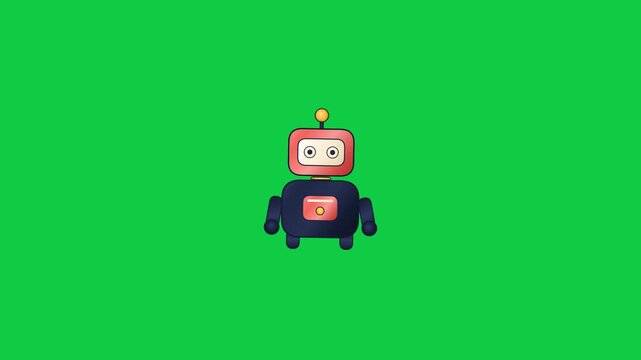 Cute digital robot character blinking eyes on green screen background video