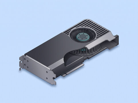 Isometric 3D illustration of a computer graphics card